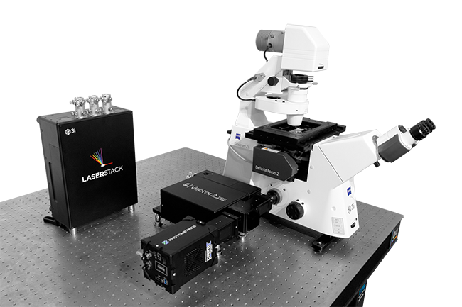 Vector2 TIRF mounted on the sideport of Zeiss Axio Observer